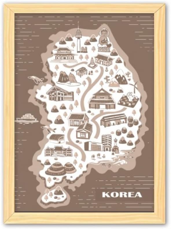 Korean Map Seoul and Busan Decorative Wooden Painting Home Decoration Picture Frame A4