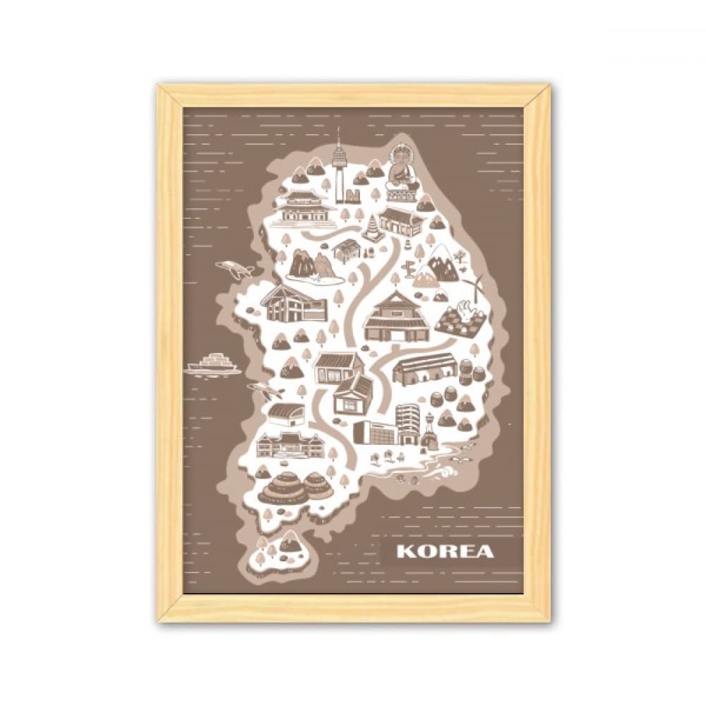 Korean Map Seoul and Busan Decorative Wooden Painting Home Decoration Picture Frame A4