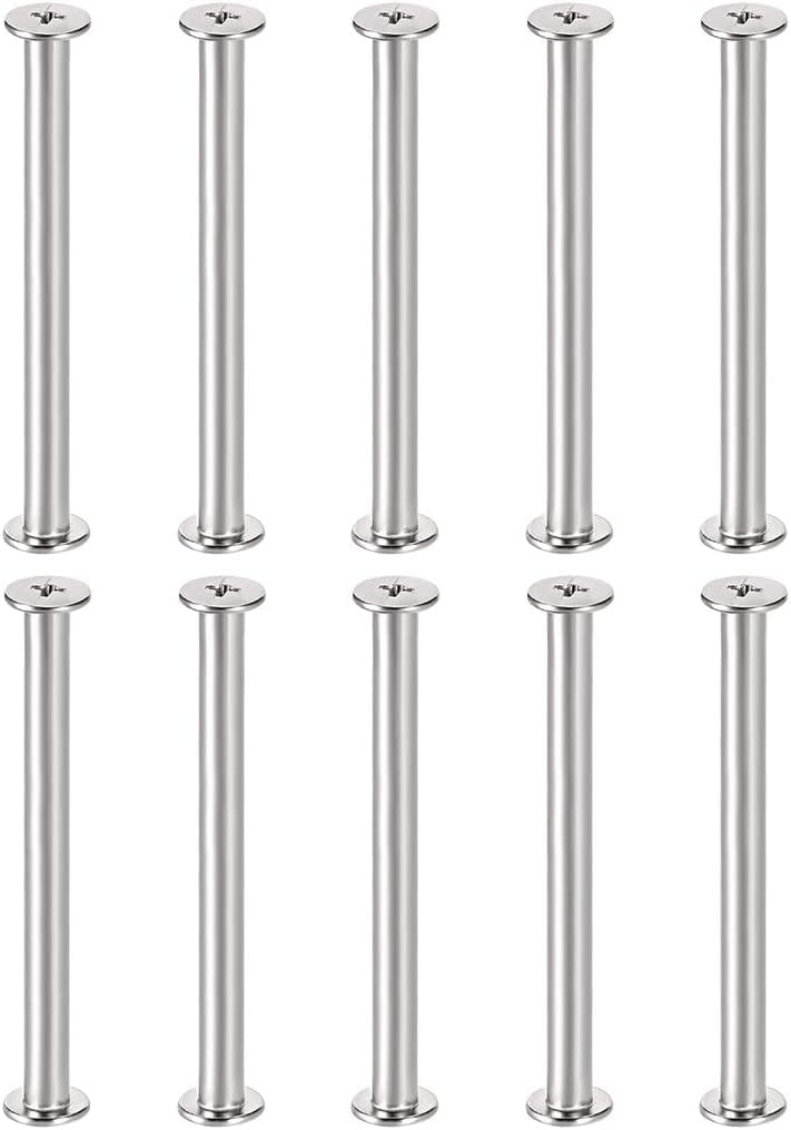 TA-VIGOR 10 Sets Chicago Screws, M5 x 50mm Chicago Book Binding Screws Rivets, Flat Cross Head Leather Button Rivets for Leather Work, Scrapbook Kits, Furniture Repairs and DIY Crafts