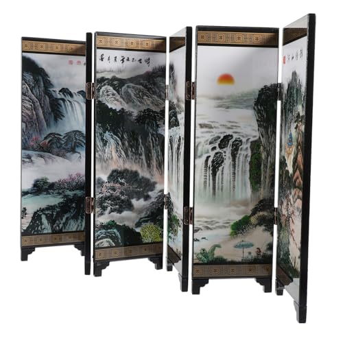 SEWOART Mini Biombo Decorativo de Madera Maciza Lacada Antigua Pantalla Divisoria Pequeña Plegable para Escritorio y Hogar Decoración Artística para Sala de Estar y Dormitorio