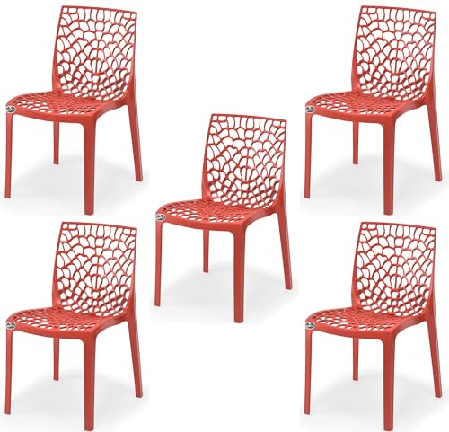 Image of Web Plastic Chair Living Room Without Arm Chair (Jali) Gloss Finish Chair Home, Office, Restaurant, Cafe, Garden, Stackable Chair (5, Red, Standard)