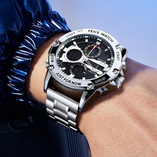 Image of FEICE Men's Watch Wristwatches Chronograph Sport Watch Japanese Quartz Analog-Digital Waterproof Watches Multifunctional Luminescent Industrial Style Punk watch-FK036SLIVER