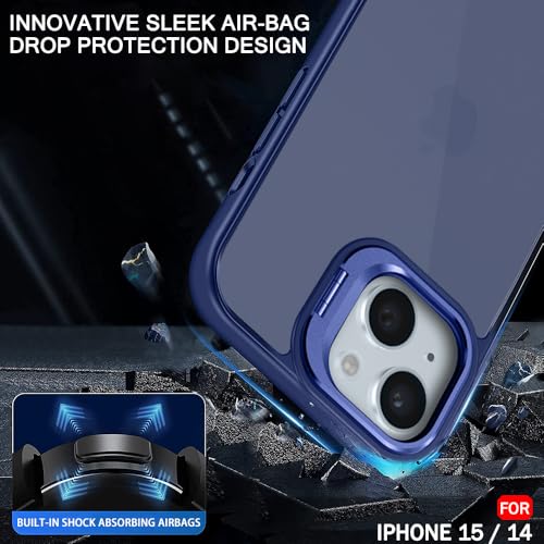 Image of TheGiftKart Hybrid Back Cover Case for iPhone 15 / iPhone 14 | Built-in Stand | Shockproof Hard Case Cover for iPhone 15 / iPhone 14 (PC & TPU, Frosted Matte Back, Blue Sides)