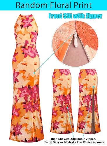 Image of VFSHOW Womens Formal Sexy Halter High Slit Prom Wedding Guest Maxi Dress 2023 Illusion Sweetheart Neckline Evening Long Gown
