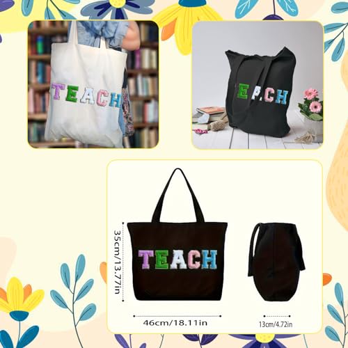 Teacher Appreciation Gifts Women Tote Bag Funny Thank You Gag Gifts Colorful Teach Letters with Interior Pocket4