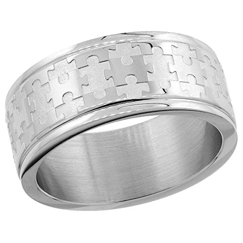 Surgical Stainless Steel 8mm Autism Awareness Jigsaw Puzzle Wedding Band Ring size 6.6