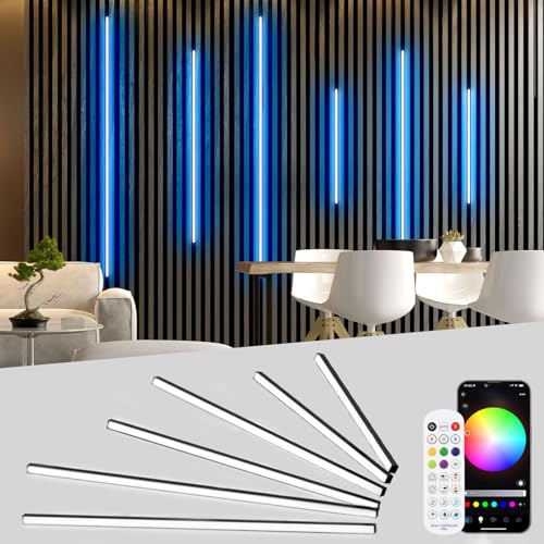 Lichaser RGB Schwarz Smart Einbaubeleuchtung für Akustikpaneel, 6 Stück WiFi LED Streifen Licht für Holzlamellen Wandpaneel Kompatibel mit Alexa, Selbstklebende Smart LED für Lamellenwand (2*24+2*16+2
