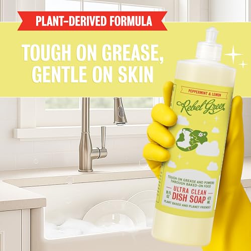 Image of Rebel Green Super Deluxe Dish Soap - Natural Kitchen Dish Detergent - Gentle Dish Liquid Scented with Peppermint & Lemon - (1 Gallon Refill Bottle)