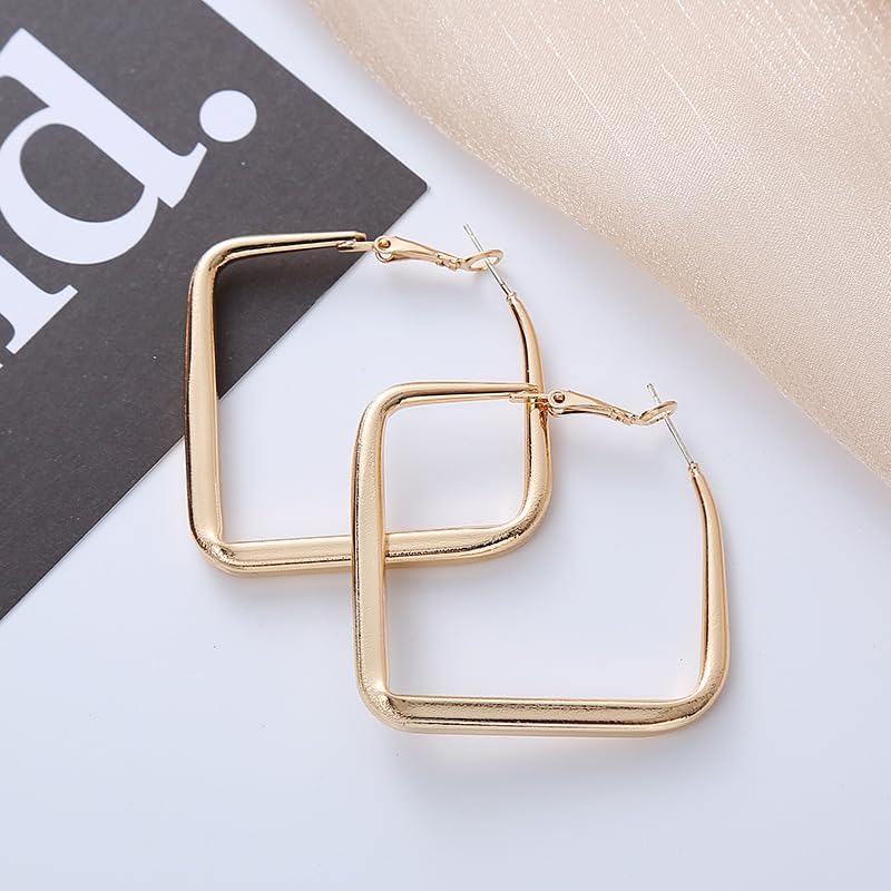 Large Square Drop Earrings Minimalist Hollow Square Hoop Earrings Silver Geometric Dangle Earrings for Women - Image 2