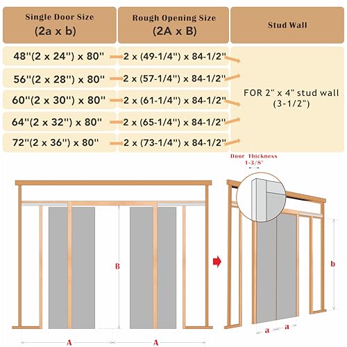 Image of 60 inch x 80 inch Sliding Pocket Door, Louvered Pantry Doors with Frame and Hardware Kit, Interior Door, White Primer Closet Doors - No Panel Assembly Required