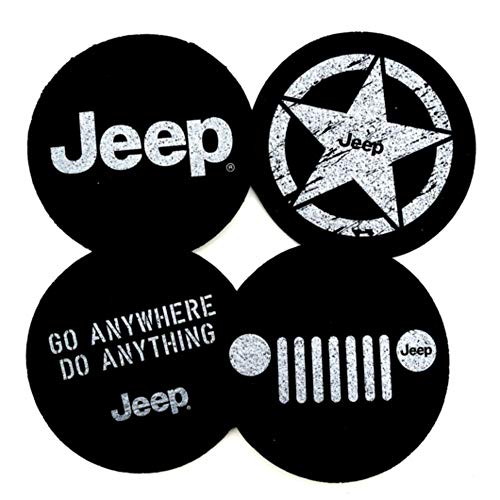 Detroit Shirt Company Jeep Cocktail Coaster Set 4-Piece Assorted Logo Made from Recycled Tires