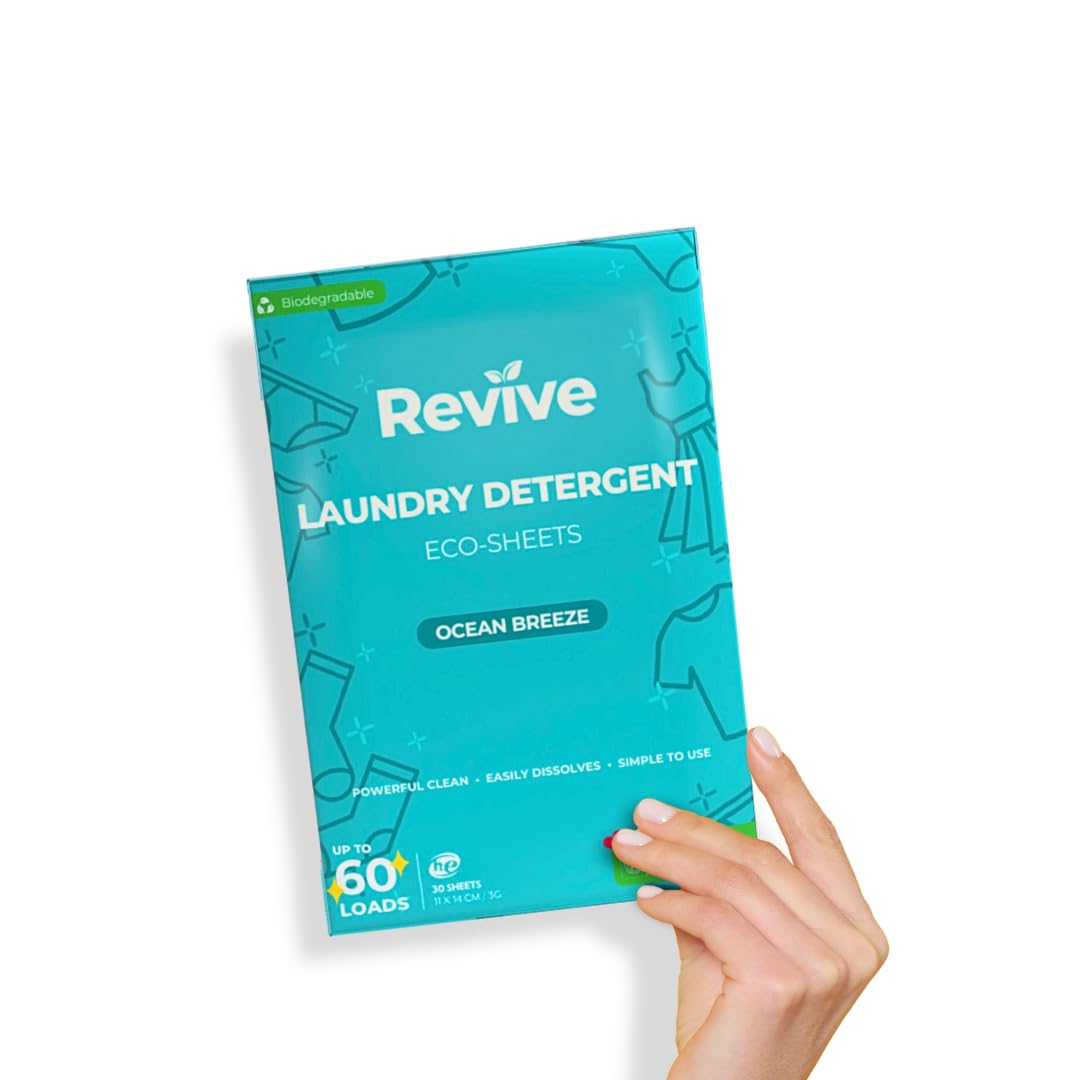 Revive Laundry Detergent Sheets - Ocean Breeze Laundry Sheets Detergent for up to 60 Loads - Biodegradable, Eco-Friendly, Ultra-Concentrated Washing Sheets, 30 Travel Washing Detergent Sheets