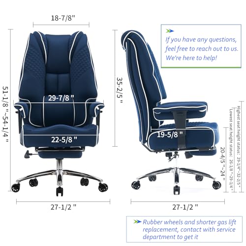 Big and Tall Office Chair 400lbs Wide Seat, Leather High Back Executive Office Chair with Foot Rest, Ergonomic Chairs Lumbar Support for Lower Back Pain Relief (Mesh Dark Blue)