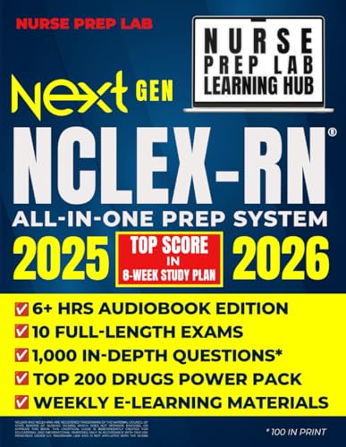 NEXT GENERATION NCLEX-RN® PREP: The stress-free, all-in-one NCLEX-RN® guide: 6+hrs audiobook, 10 full-length exams, 1,000 new CAT questions, memory ... and mindset tips to become an RN fast!