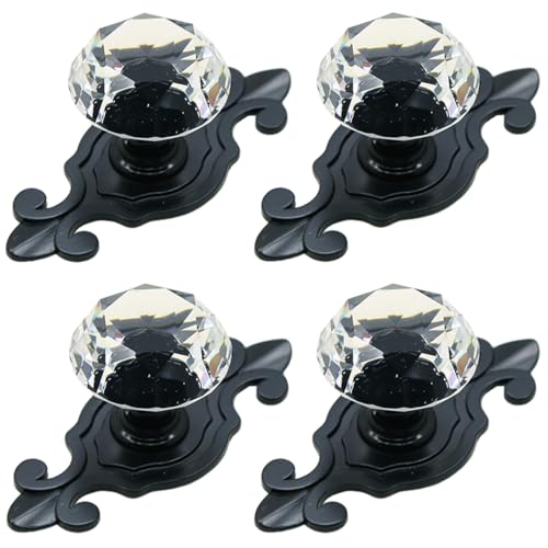 Kelier Crystal Glass Cabinet Knobs, [4 Pack] Elegant Diamond Drawer