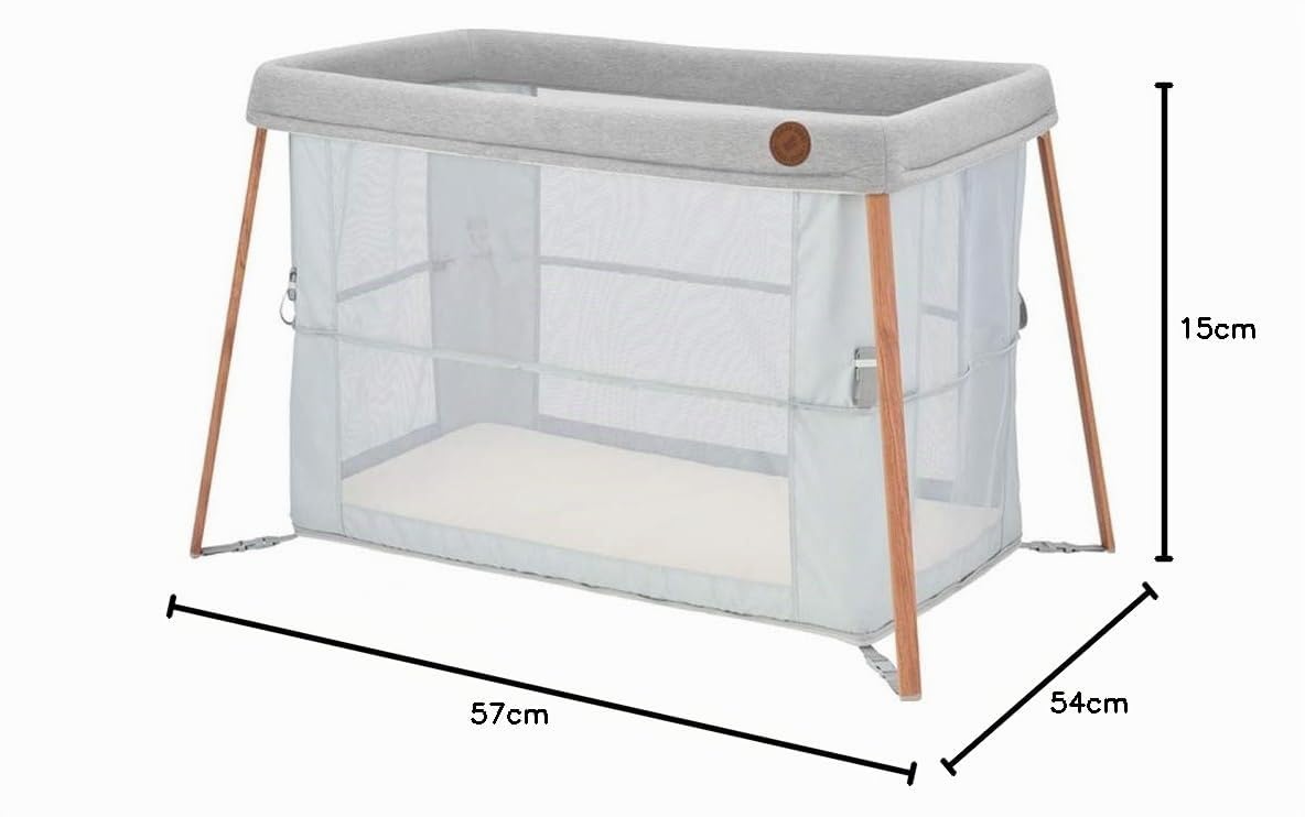 Maxi-Cosi Iris 2 en 1 Lit de Voyage pour Bébé, 0 - 3 ans, jusqu’à 15 kg, Lit de Voyage Compact, 2 Niveaux de Couchage, Pliable et Léger, Matelas en Mousse épais, Sac de Voyage, Essential Grey