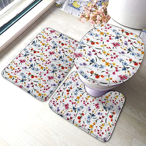 SHEYZYLTD Nice Splicing Kleine Blumen 3 Stück Badematte Set Badematte + Konturmatte + Toilettendeckelbezug mit rutschfester Klebeunterseite