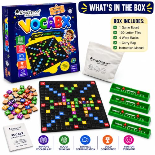 Image of Braintastic VocabX Word Board Game for Kids 8+ | Educational Word Building & Vocabulary Game | Crossword Style Family Game for 2-4 Players