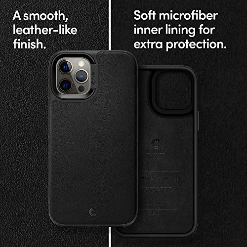 Image of Spigen Cyrill Leather Brick Mag | iPhone 12 Pro /12 Case | Black Dark Grey iPhone 12 Pro /12 Back Cover | Faux Leather+TPU+PC - Graphite