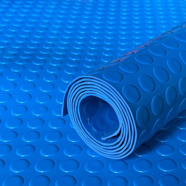 Shield Autocare 4m x 1.5m Blue Coin PVC Flooring Roll | Non Slip Industrial Lino Vinyl Floor Matting for Garage Work Van Heavy Duty 3mm Thick 1.5m Width