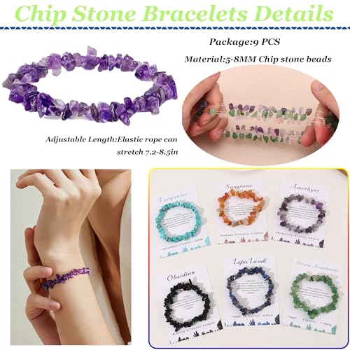SONNYX 9PCS Crystals Chip Bracelets Set for Women Natural Gemstone Bracelets Colorful Gravel Bead Bracelets Irregular Chips Beads Bracelet Reiki Stretch Beaded Bracelets Jewelry4