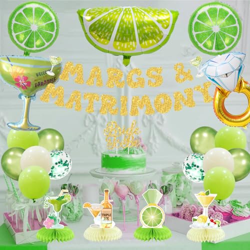 Image of Roetyce Margs and Matrimony Bachelorette Party Decorations, Green Bachelorette Party Decor Bride to Be Sash Veil Cake Topper, Margarita Banner Balloons for Mexican Fiesta Wedding Bridal Shower Party