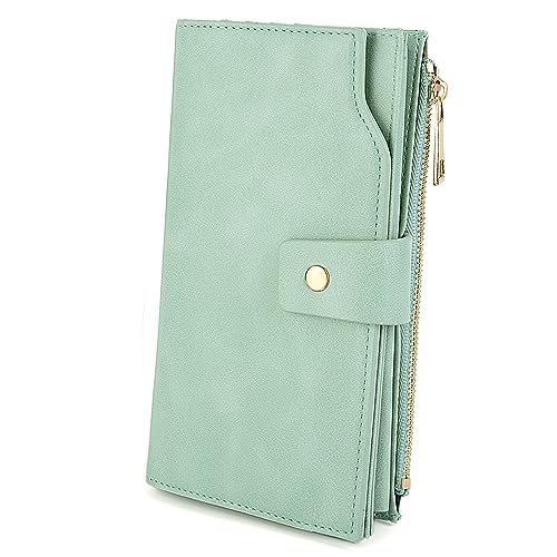 Image of UTO Wallet Women Vegan Leather Wristlet Snap Long Purse Credit Card Holder Elegant Clutch