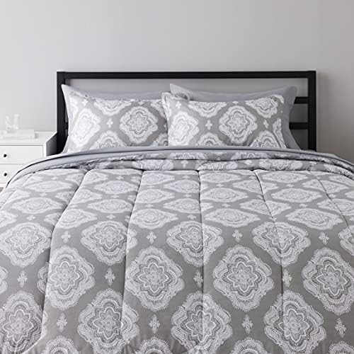 Amazon Basics 8-Piece Comforter Bedding Set, Full / Queen, Blue Watercolor, Microfiber, Ultra-Soft