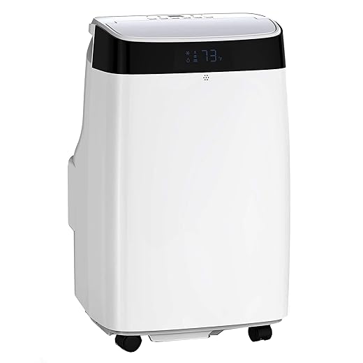 Portable Air Conditioner,10000 BTU for Rooms up to 450 Sq. Ft.,3-in-1 design,Featuring 3 Speed Settings, Energy Efficiency, Low Noise Operation, and Timer,White and Grey