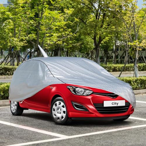 Image of Allextreme Car Body Cover for Honda City All Models & Years 100% Waterproof Triple Stitched with Mirror Pockets Full Bottom Elastic Dustproof Heat & UV Resistant Full Body Protection (Silver)