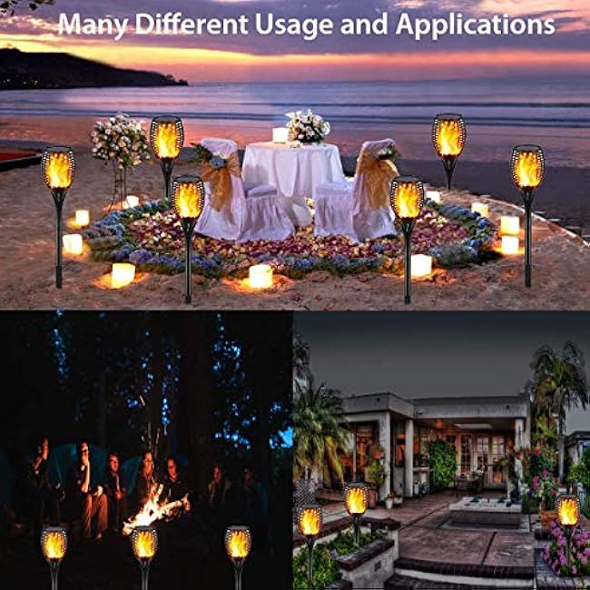 Gold Armour Solar Lights Outdoor - Flickering Flames Torch Lights Solar Light 42.9in Tall, Waterproof Dancing Flame Lighting 96 LED Dusk to Dawn Flickering Tiki Torches Outdoor Garden (4Pack)