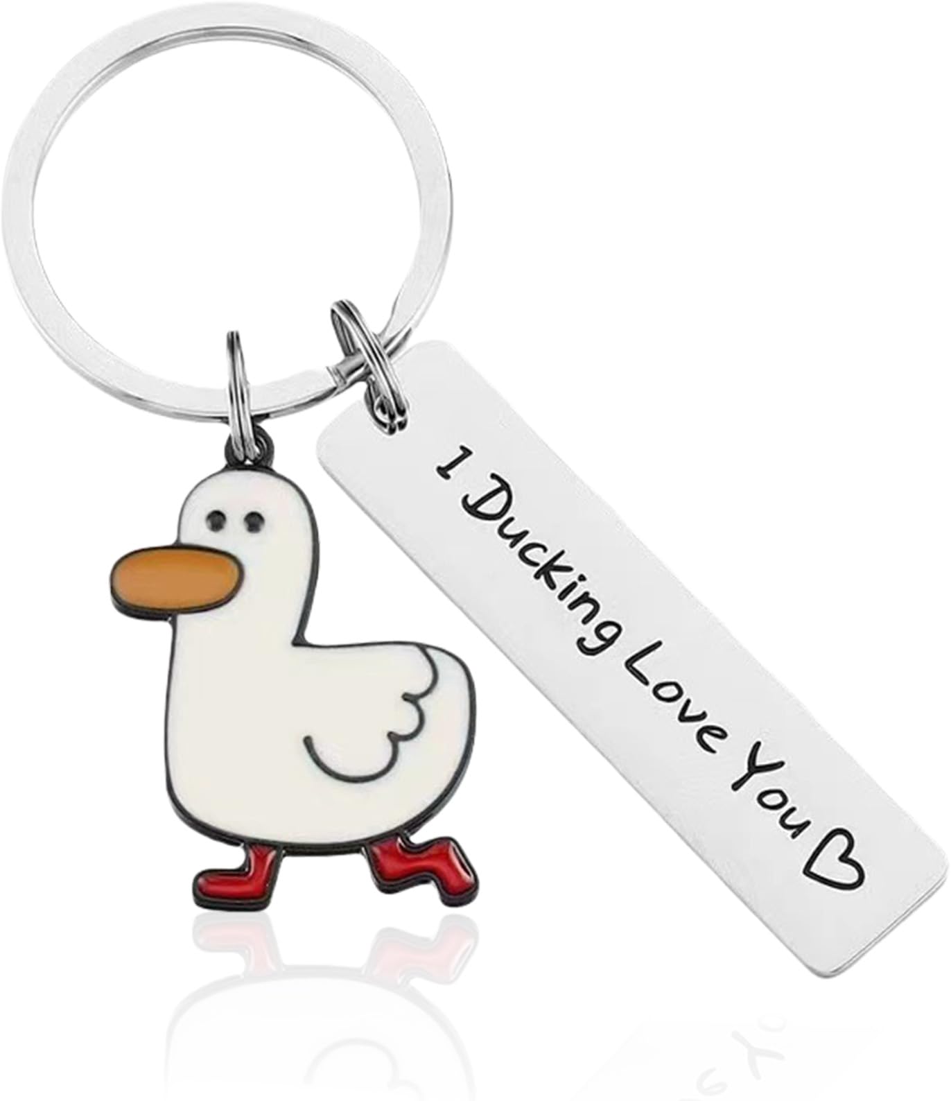 Fnsighd Unisex Silver Duck Keyring,Metal Duck Love Keyring,Letter Ducking Cute I Love You Keyrings Accessories,Inspirational Stainless Steel Cute Duck,For Ducks Lovers Boyfriend Husband Girlfriend Couple Present