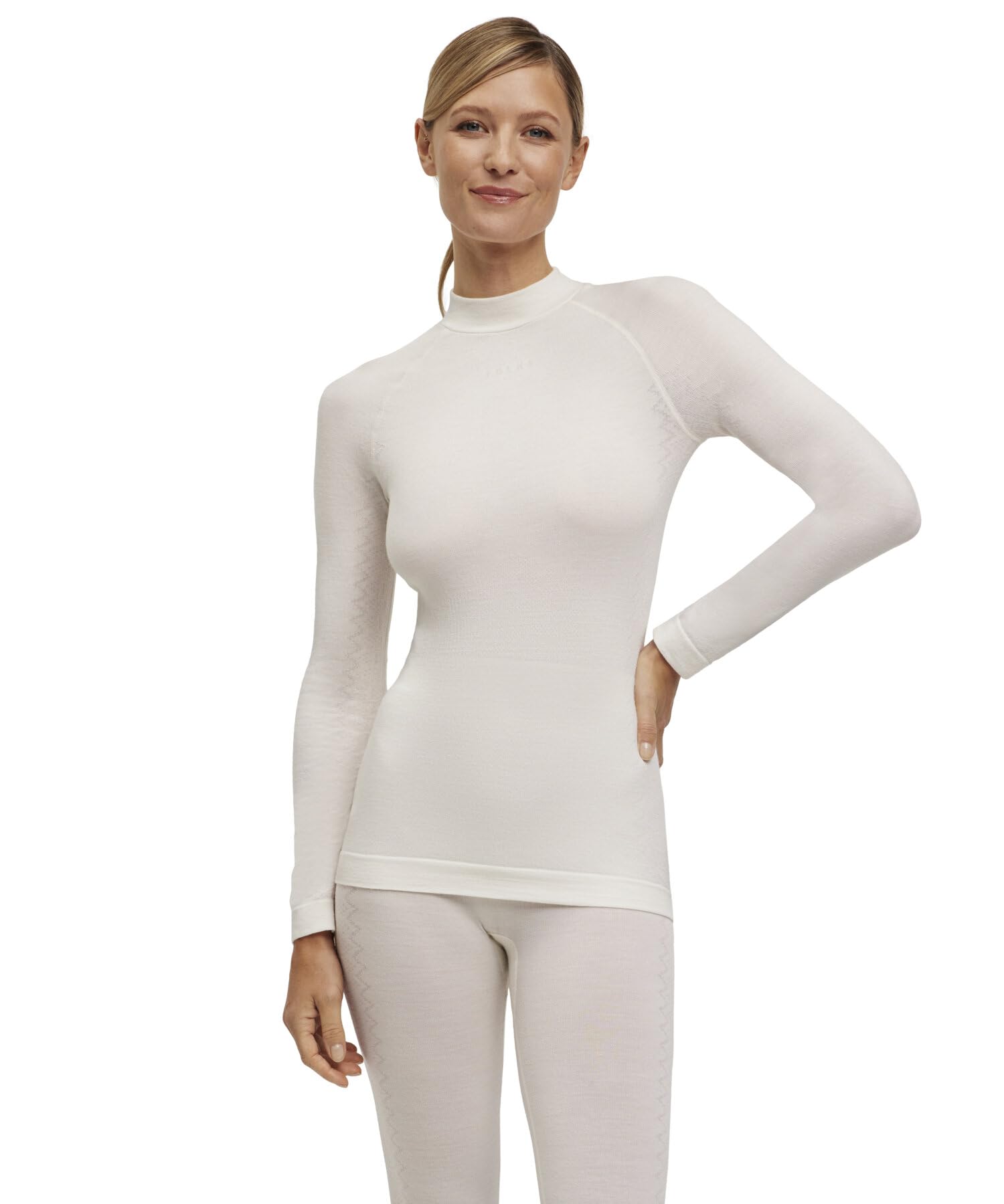 FALKE Kobiety Warstwa podstawowa (góra) Wool-Tech Round Neck W L/s Sh Wełna Materiał funkcjonalny szybkoschnące ciepłe 1 Sztuka, Biały Off-White 2040 Trend, L
