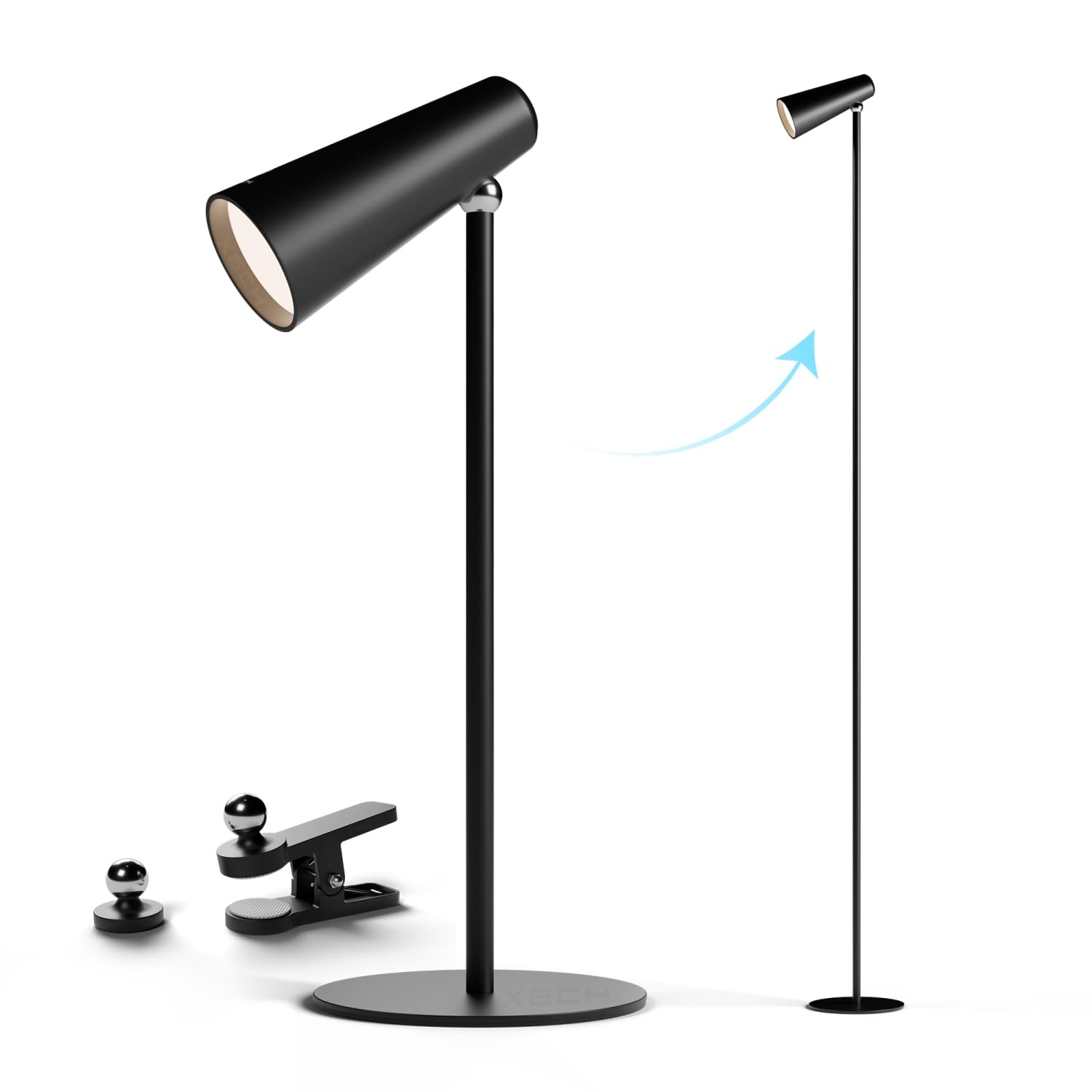 Xech Table Lamp for Study with Multiple Attachments 5-in-1 Rechargeable Desk and Floor Lamp Adjustable Brightness, USB-C Powerful Neodymium Magnets Reading Light for Students (Magneto II XL) (Black)