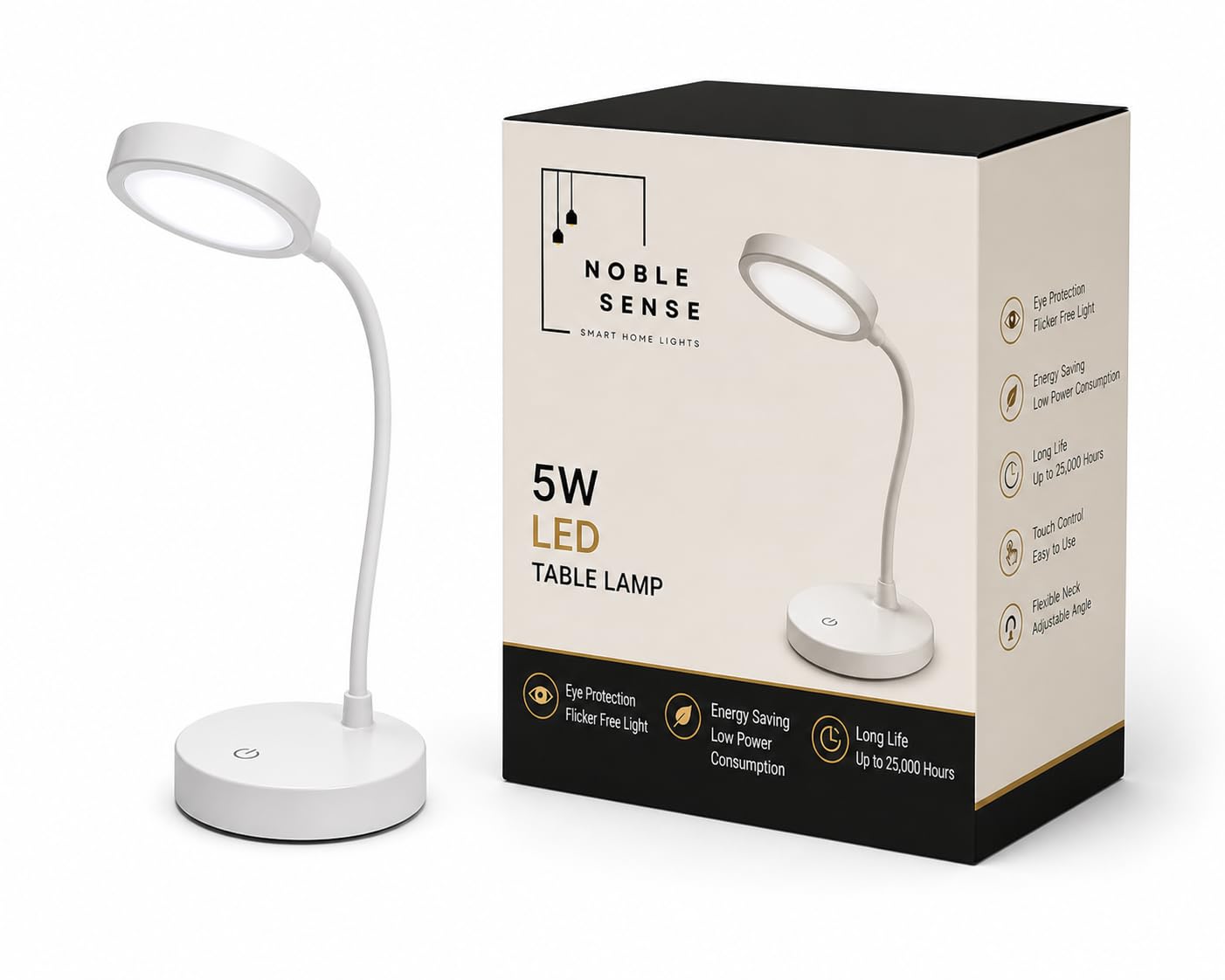 Noble Sense 5W VION White LED Desk Light | 3-in-1 Study & Table Lamp | EyeComfort Technology | Adjustable Design | Energy Efficient LED Lamp for Study, Work & Reading | Pack of 1