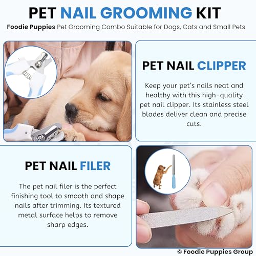 Image of Foodie Puppies 3-in-1 Pet Grooming Kit for Dogs & Cats | Cordless Electric Trimmer, Nail Clipper with Filer and Steel Flat Comb | Low Noise, Rechargeable, Professional Grooming Set