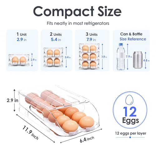 Image of SMRCAD 12-Egg Dispenser with Silicone Bumpers, Auto-Rolling, Stackable