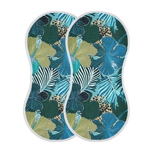 Hibiscus Palm Leaves Teal Burp Cloths for Babies Burp Rag Cotton Spit Up Rag for Newborns Babies Girls