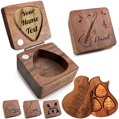 WBgjsnklbnl Custom Guitar Picks Personalized Wooden Guitar Pick Holder Case Engraved Name Customized Gift For Husband Son