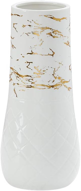 LIONWEI LIONWELI 9inch White Gold Ceramic Flower Vase Home Decor Vase and Table Centerpieces Vase - Ideal Gifts for Friends and Family, Christmas, Wedding, Bridal Shower