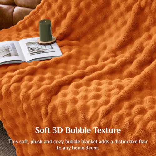Image of BEDELITE Burt Orange Bubble Fall Throw Blanket for Couch, 50x60 Inches | Fluffy Blanket for Sofa Bed Dorm Room Decor, Luxury Soft Warm Cozy Plush Fuzzy Throw Blankets Gift for Women, Lightweight