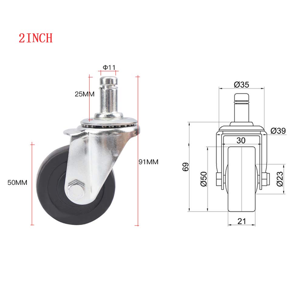 Kółka do krzesła biurowego/łóżeczka 50 mm 2-calowe wsporniki M11 Cicha guma Uniwersalne obrotowe 240 kg Wytrzymałe do wózków meblowych Łóżeczko dziecięce 5 szt.