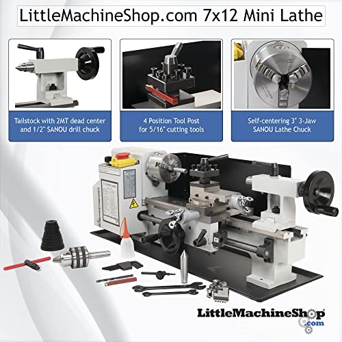 Mini Metal Lathe 7"X12" - Variable Speed Mini Lathe That Includes 3" 3-Jaw Chuck, 2 Sets Of Jaws, And Chuck Key, Littlemachineshop.com (1012) #TOP6