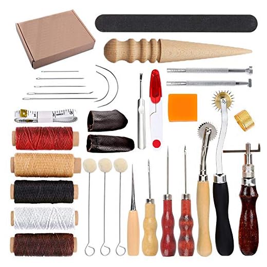 HOSTK 33pc DIY Kit de herramientas de mano de cuero Craft Set para costura Costura Estampado Talla Sillín de cuero Obra de arte Accesorios Awl Thimble