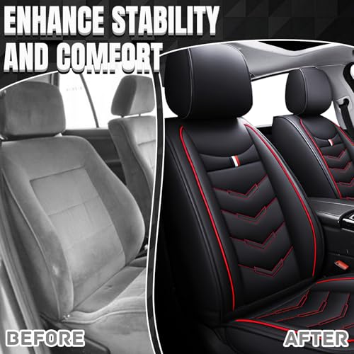 Image of Car Seat Covers Fit for GMC Terrain 2010-2026, Leather Seat Covers for Car, Waterproof Non-Slip Durable Car Seat Protector(2 Seats,Black Red)