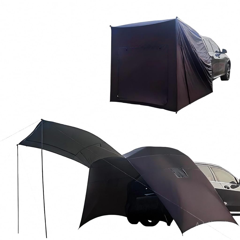 3-in-1 Universal Car Awning for Lift-Up Tailgates, Silver/Black Coated Sun Shelter with Side Wings (Black - Silver Coated (Standard UV Protection))-image-20