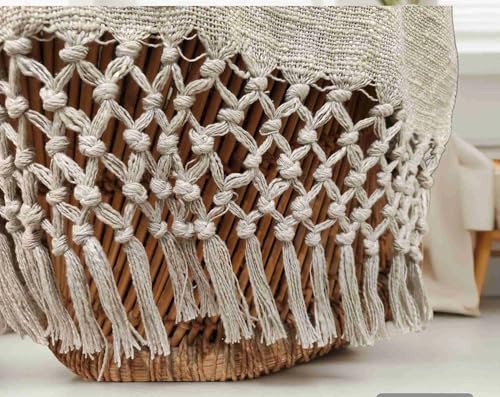 Image of HAKAM Cotton Throw Blanket with Macrame Tassels for 3 Seater Sofa | Ideal for Your Home, Living Room, Sofa, Bed, Chair, Picnic & Used for Gift - 50X70 inch (Biege, Small Single)