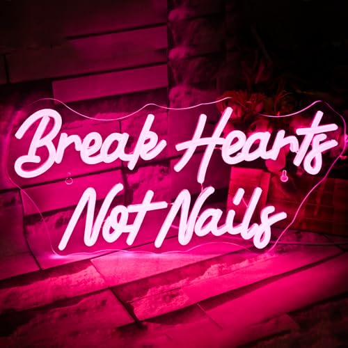 Image of Break Heart Not Nails Neon Sign for Wall Decor,Neon Light Pink LED Neon Light for Bedroom Nails Salon Beauty Room Shop Decoration Gift