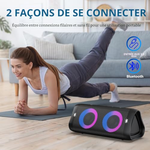 Enceinte Bluetooth sans fil étanche noire avec basses 30W AUX