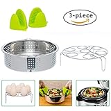 Instant Pot Accessories Steamer Basket and Egg Steamer Rack, Stainless Steel Vegetable Steam Rack Stand for Pressure Cooker Bonus Pair of Mini Oven Mitts Fits Instant Pot 6,8 qt Pressure Cooker
